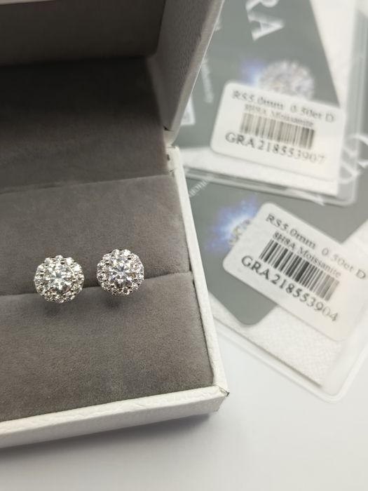 Piękne nowe kolczyki z moissanitem GRA 0.5 ct - srebro 925