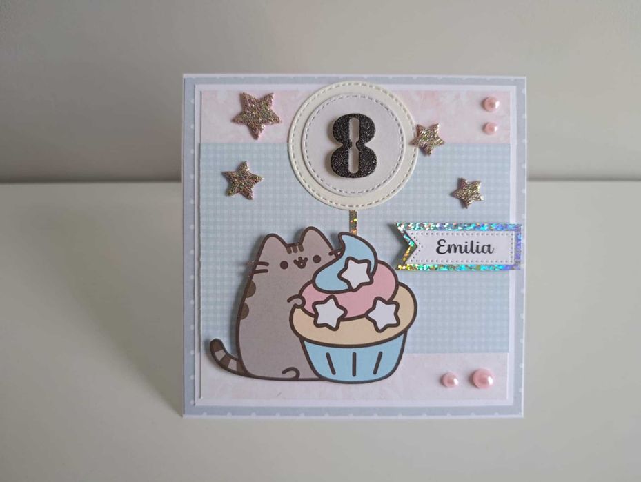 Kartka ręcznie robiona na urodziny kotek Pusheen 2