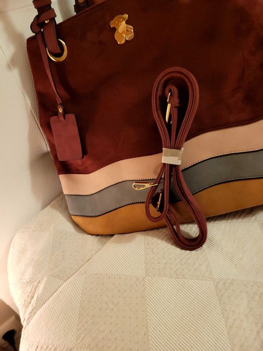 Mala de Senhora Nova Bordeaux e Riscas (Beje, Cinza e Amarelo Torrado)