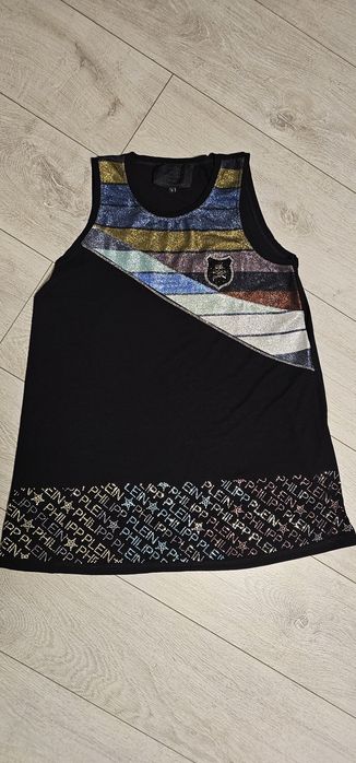 Philipp Plein Damski cekinowy top z czaszką i napisem  rozmiar L