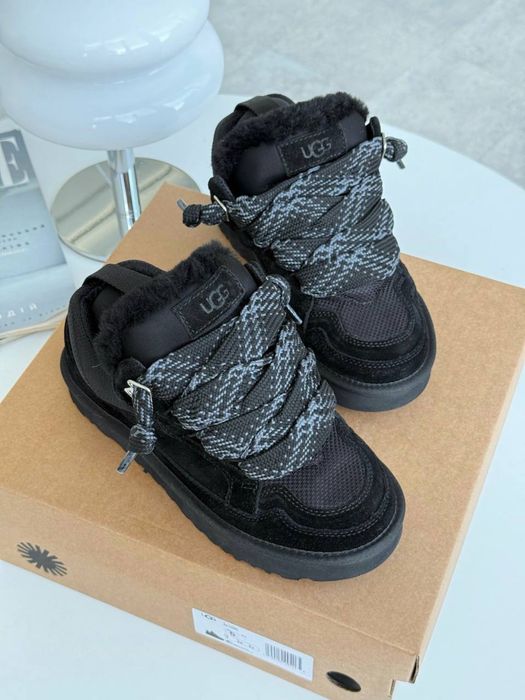 Ugg Lowmel Black жіночі уггі ловмел чорні на овчині теплі зимові черевики ugg