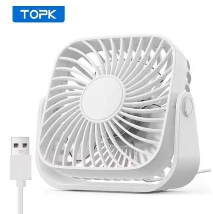 Настольный USB вентилятор TOPK K52 (бесщеточный, 3 скорости, супер тихий, поворот на 360 град.) White