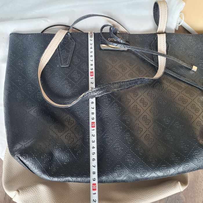 Guess torba 3 w 1 shopper czarna duża dwustronna + mała beżowa logowan