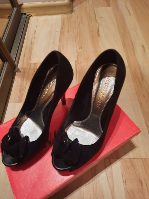 Buty czarne wieczorowe Sylwestr  37 zamsz wysoki obcas
