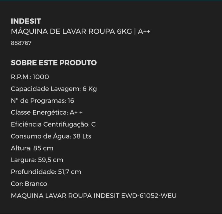 Máquina de Lavar Roupa 6KG  INDESIT
