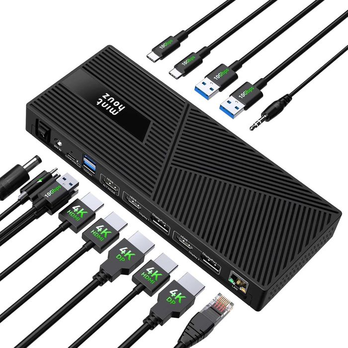 Stacja dokująca Minthouz DisplayLink 14‑in‑1 – 3× 4K 60Hz, 160W, USB‑C/USB‑A – Profesjonalny Dock