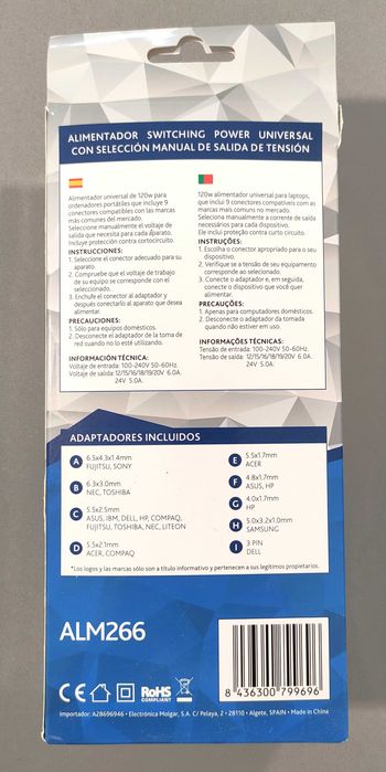 Carregador/Transformador Universal para Computadores Portáteis 120W
