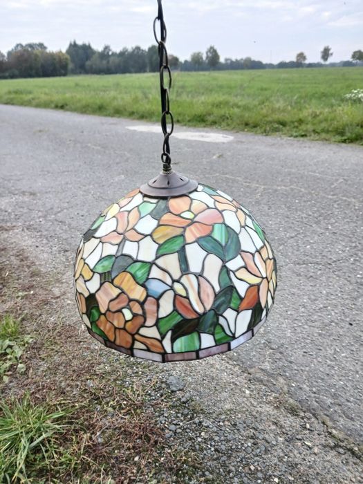 Piękna lampa wisząca w stylu Tiffany | Witrażowa, motyw kwiatowy,  Vintage