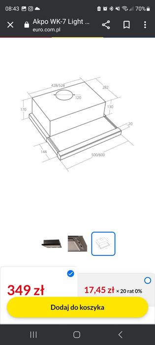 Nowy okap, czarny szkło wysuwany