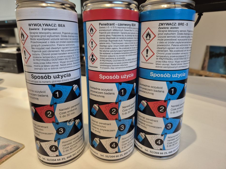 Diffu-therm zestaw 3 zmywacz penetrans wywoływacz. Do badań penetracyj