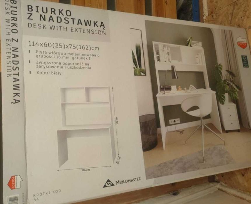 Biurko z nadstawką, białe, Meblomaster