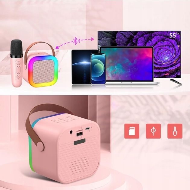 Портативна бездротова акумуляторна Bluetooth акустична колонка-караоке