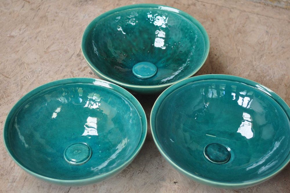 OUTLET & HANDMADE Umywalka ceramiczna nablatowa - 40 cm Emerald Green