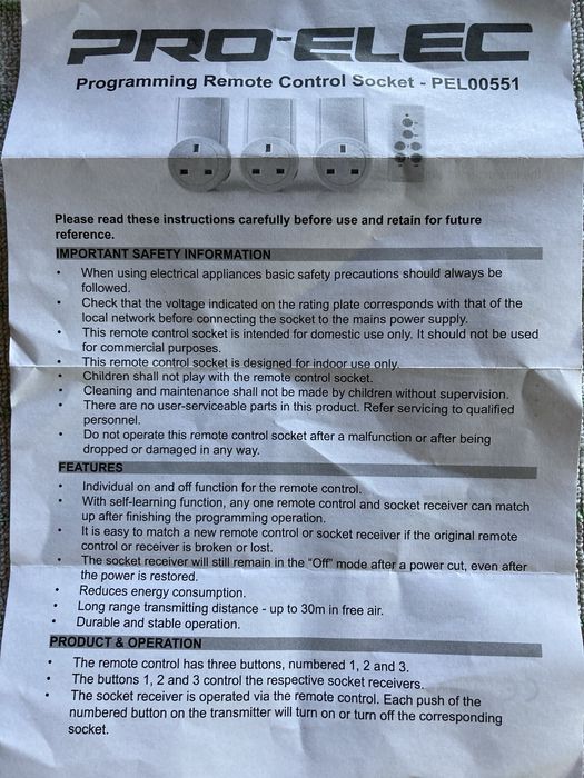 PRO-ELEC Gniazdko na pilota,wersja angielska