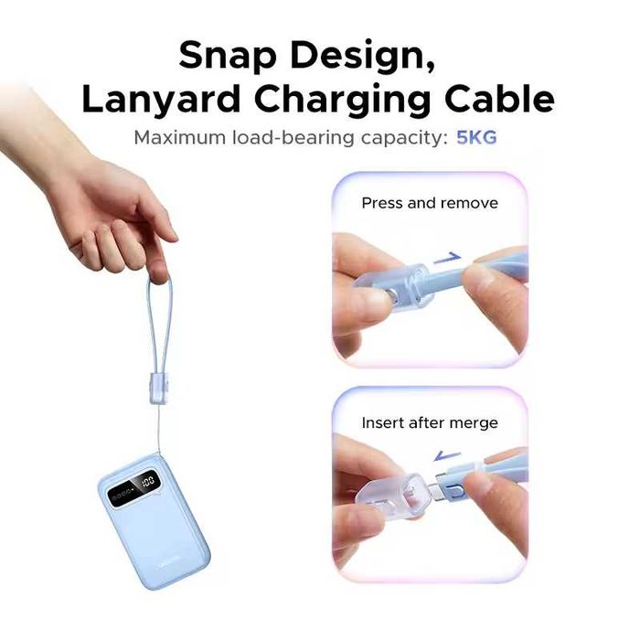 PowerBank UGREEN 20000мАч, двойной кабель, быстрая зарядка, 22,5 Вт