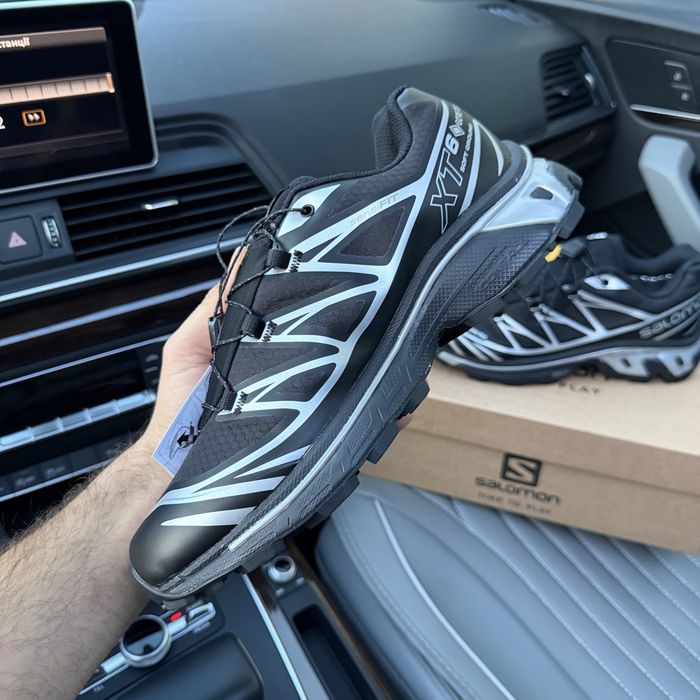 Чоловічі вологостійкі термо кросівки саломон осіні зимові  Salomon XT6 Gore Tex black silver premium