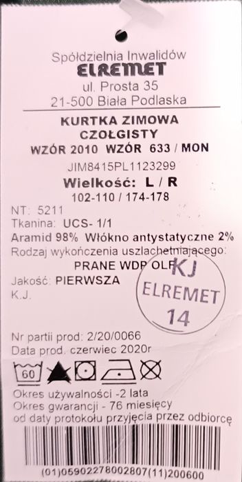 Kurtka zimowa czołgisty L/R