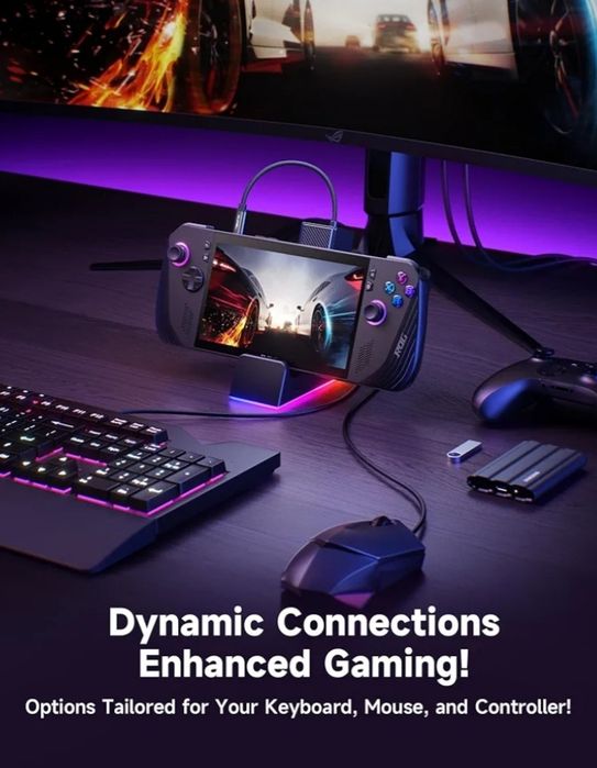 Estação de acoplamento JSAUX RGB para ROG Ally X/ROG Ally/Steam Deck/Legion Go, Dock 7 em 1 para ROG Ally com HDMI 4K 120Hz, Gigabit Ethernet