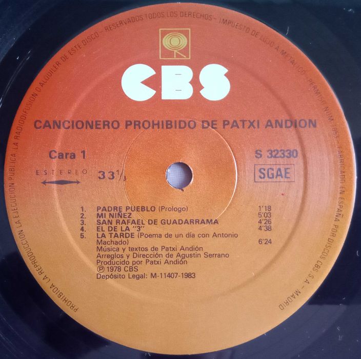 Patxi Andion	- - - - -	Cancionero Prohibido de Patxi Andión 	- - - 	LP