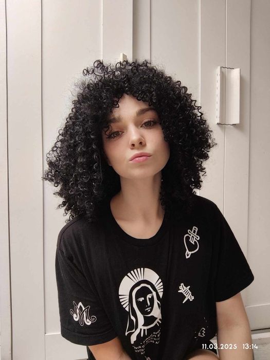 Peruka premium afro loki czarna gęsta objętość wig