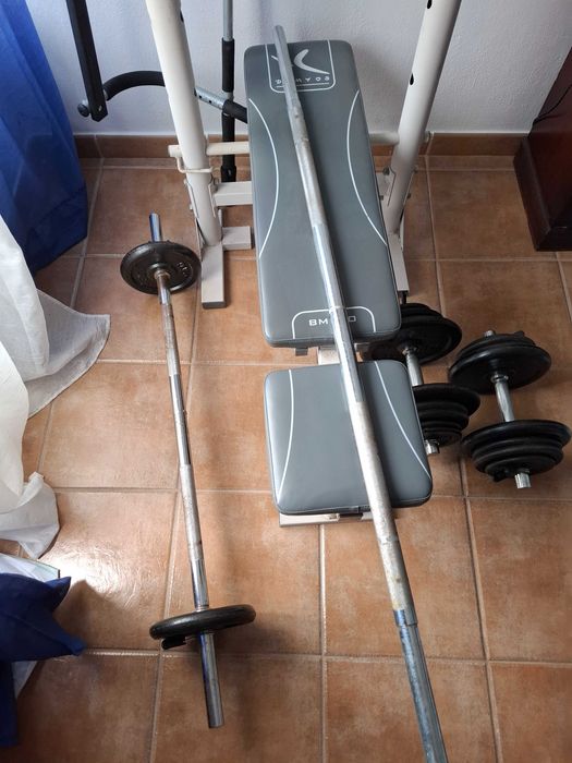 Venda de halteres + banco de treino + barras