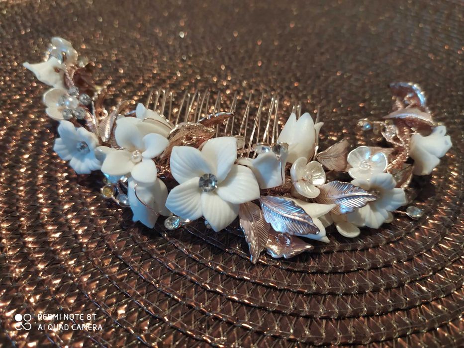 Elegancji grzebień ślubny rose gold, ozdoba ślubna