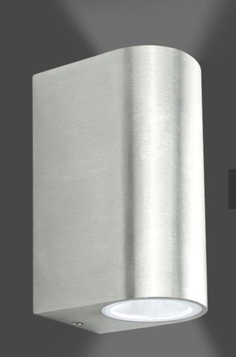 Kinkiet ogrodowy okrągły BOSTON 2xGU10 srebrny szczotkowany góra/dół aluminiowy lampa elewacyjna