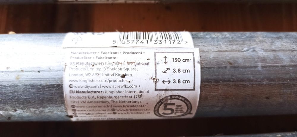 Słupek okrągły 3,8 x 150cm ocynk