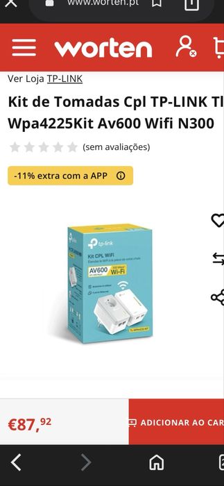 Kit de Tomadas Cpl TP-LINK Tl-Wpa4225Kit Av600 Wifi N300