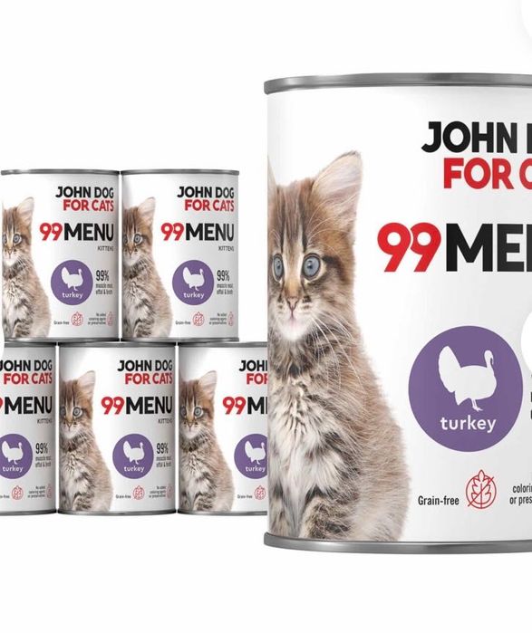 Karma monobiałkowa 99 Menu John Dog for Cats 6x400 g indyk