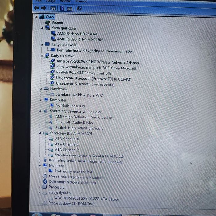 Laptop Asus model X53T działa dysk SSD