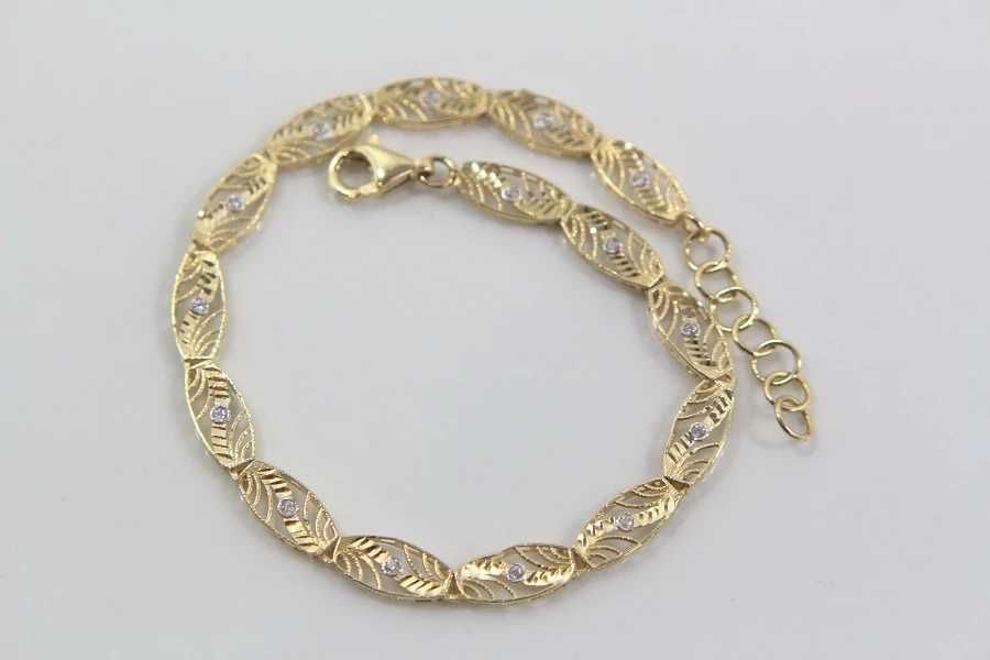 Złota ażurowa bransoletka z cyrkoniami p:585 d:17-19cm