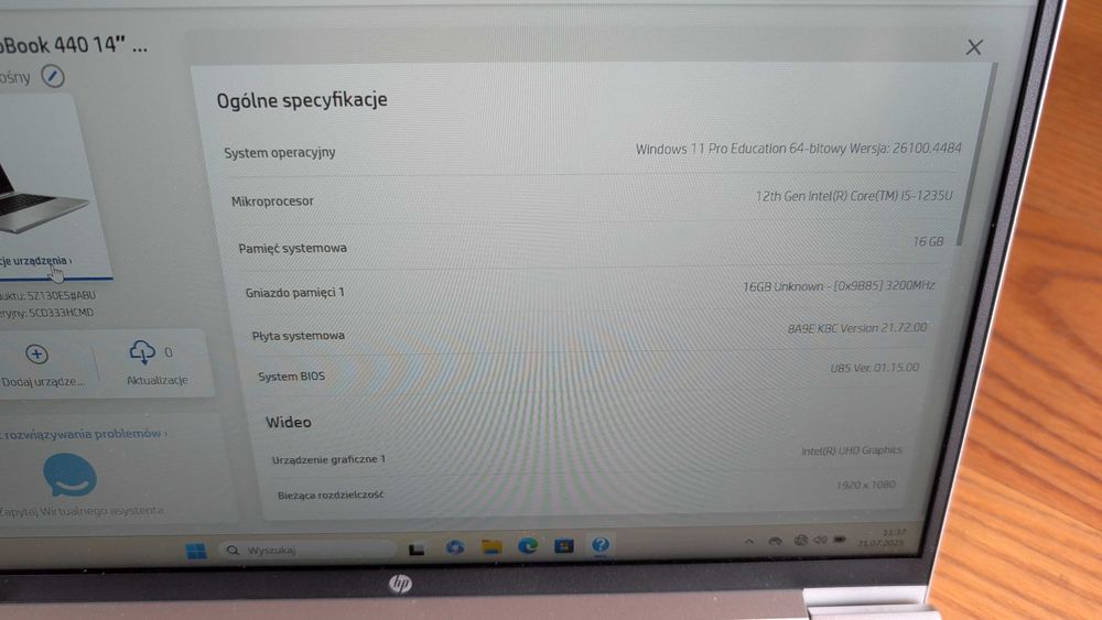 Laptop HP Probook 440 G9 16GB RAM i5-1235U 256GB Super stan jak nowy