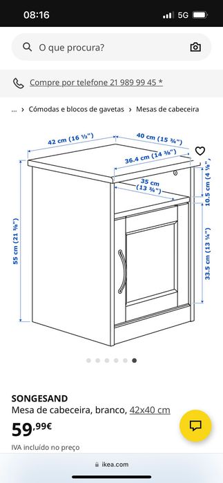 IKEA SONGESAND Cama de casal e mesas de cabeceira