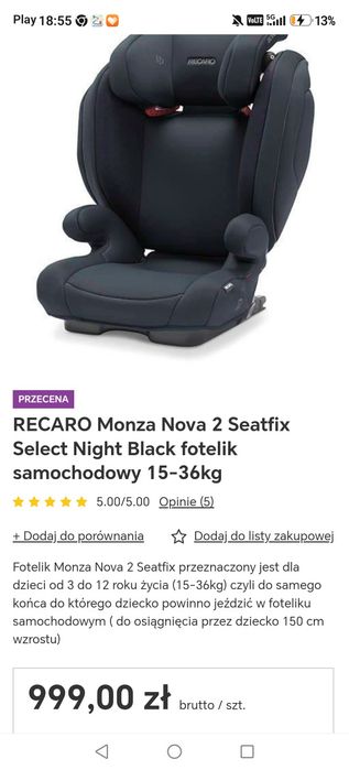 Nowy fotelik monza Nova recaro