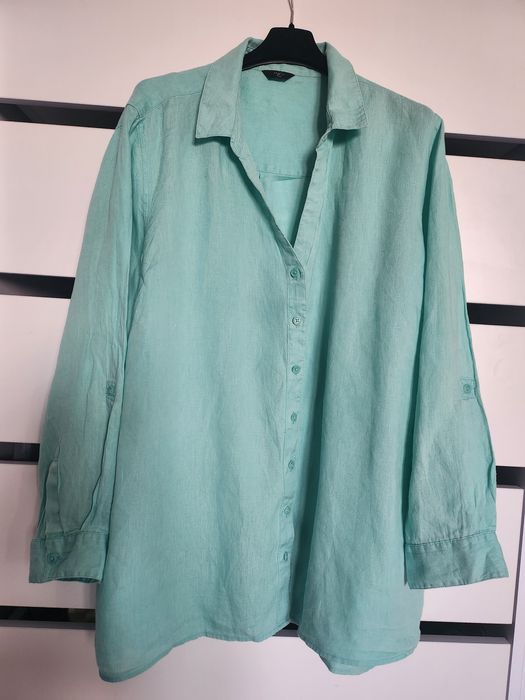 Льняная бирюзовая рубашка оверсайз батал M&Co лён 5XL-6XL