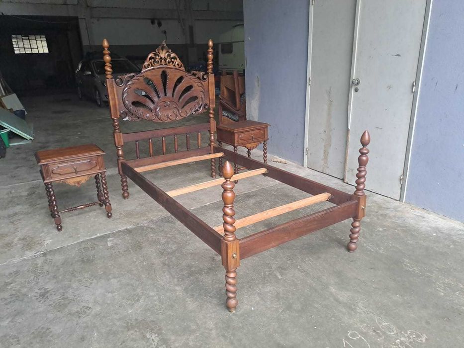 Cama 90x190 com 2mesinha cabeceira madeira maciça