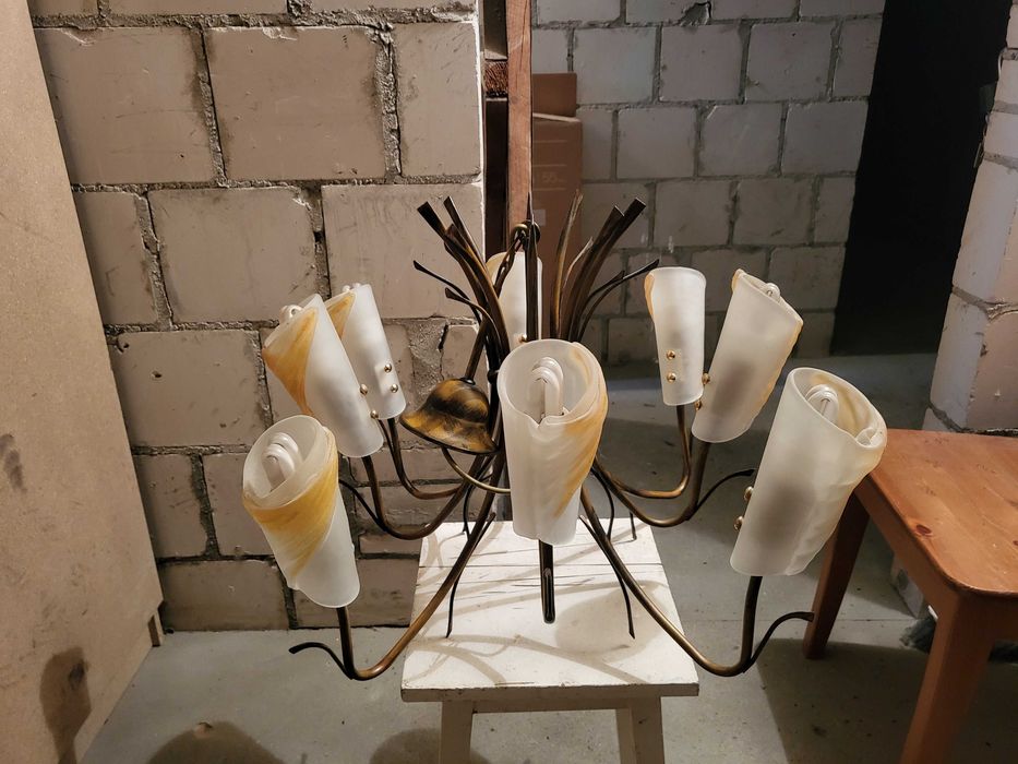 Żyrandol mosiężny złoty retro vintage