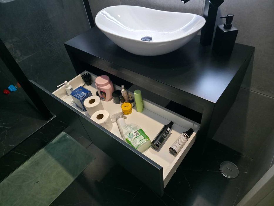 Móvel Suspenso WC Luxuoso em MDF, Preto & Antracite Mate NOVO EM CAIXA