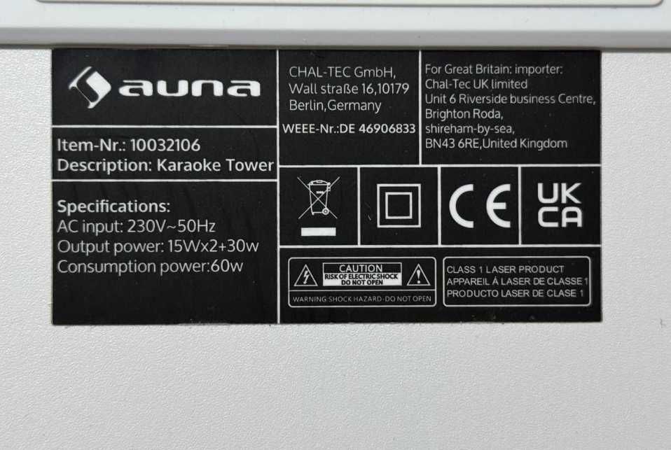 Активная колонка с микрофонами с сабвуфером снизу Auna Karaboom BT USB