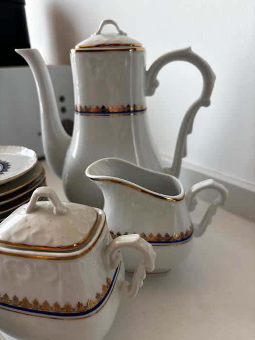 Serviço de café Vista Alegre Antigo - Azul e Dourado