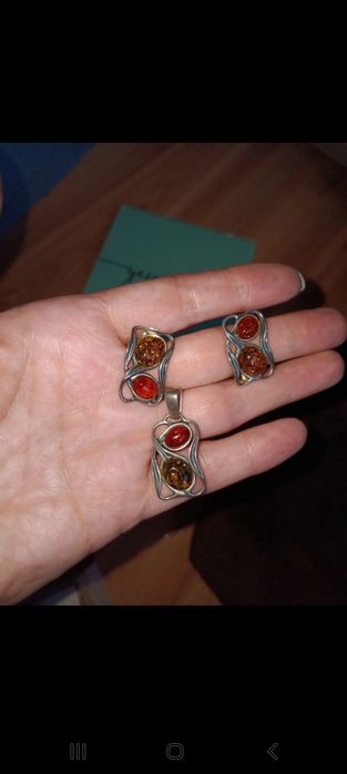 Komplet srebro I bursztyn