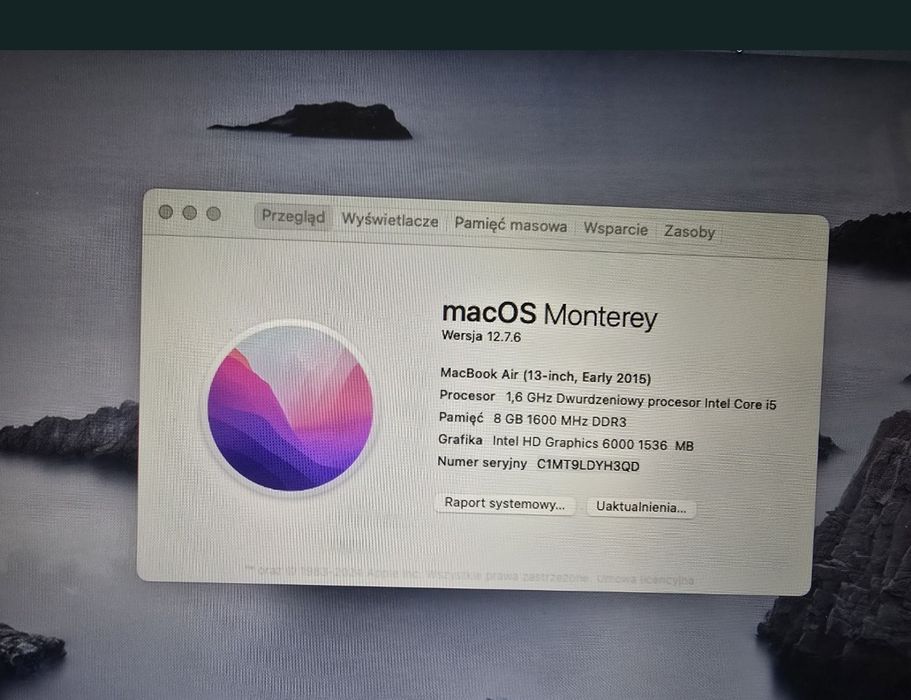 Macbook Air 13' srebrny Monterey zadbany