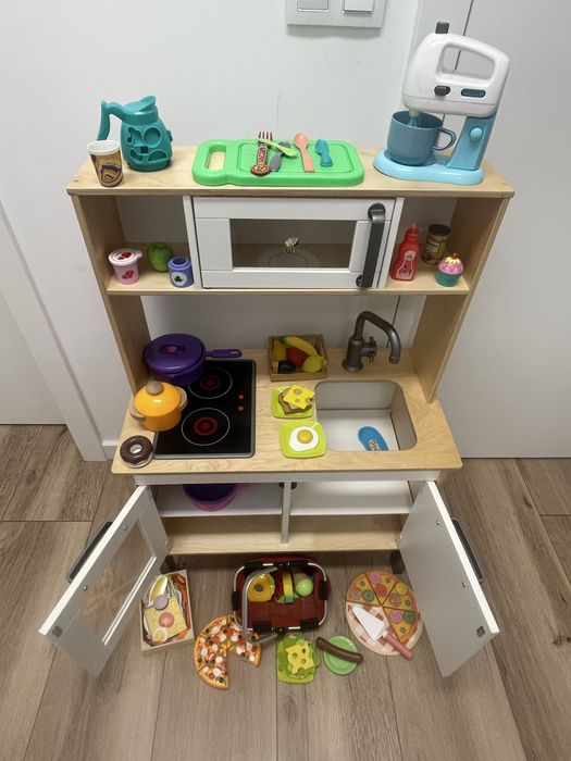 Drewniana kuchnia dla dzieci | DUŻY KOMPLET | podświetlana