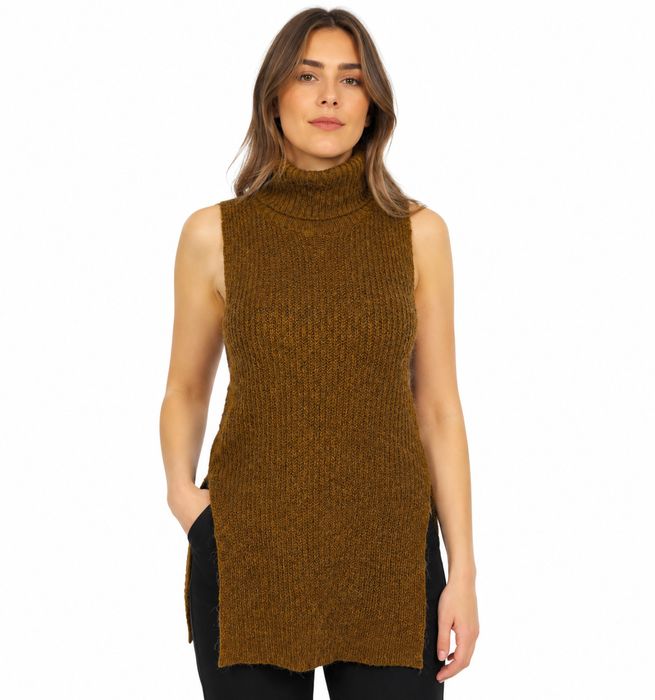 Brązowa tunika sweter bez rękawów S 36