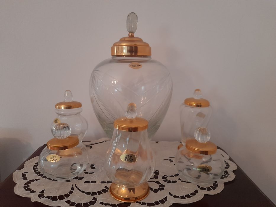 Conjunto bomboneiras banhadas a ouro