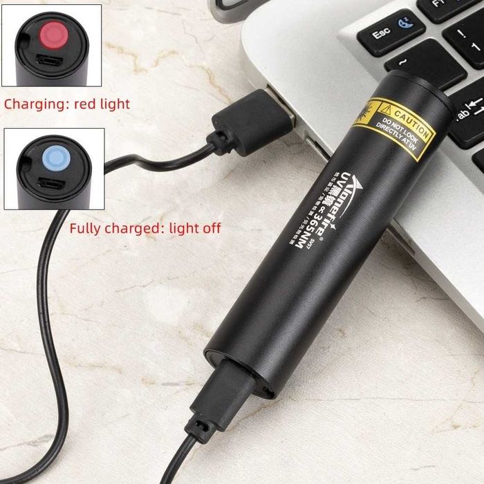 Фонарик УФ 365 нм 3 Вт, USB зарядка, ваш детектор мочи/денег/пятен