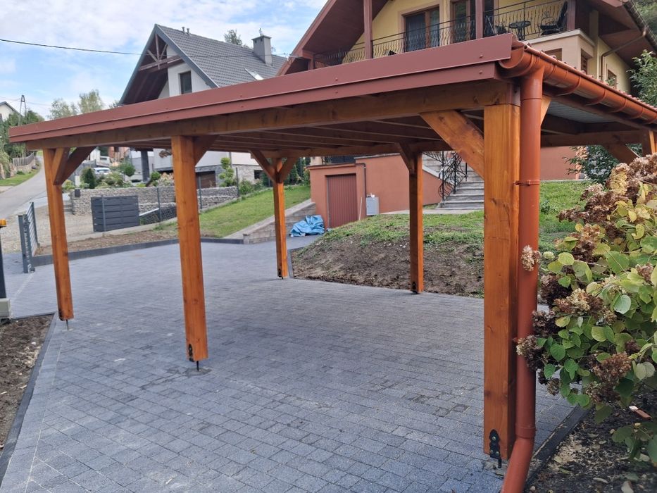 Wiata garażowa drewniana carport zadaszenie tarasu garaż