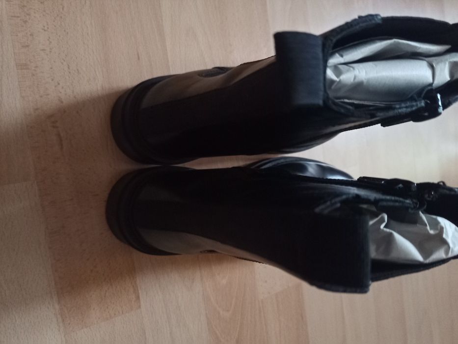 Czarne skórzane botki chelsea ps poelman 38 wkładka ok 24,5 cm, obcas