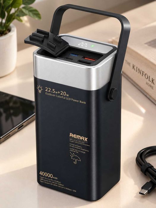Повербанк Remax RPP-596 40000 mAh — швидка зарядка, Power Bank з ліхтариком , павербанк